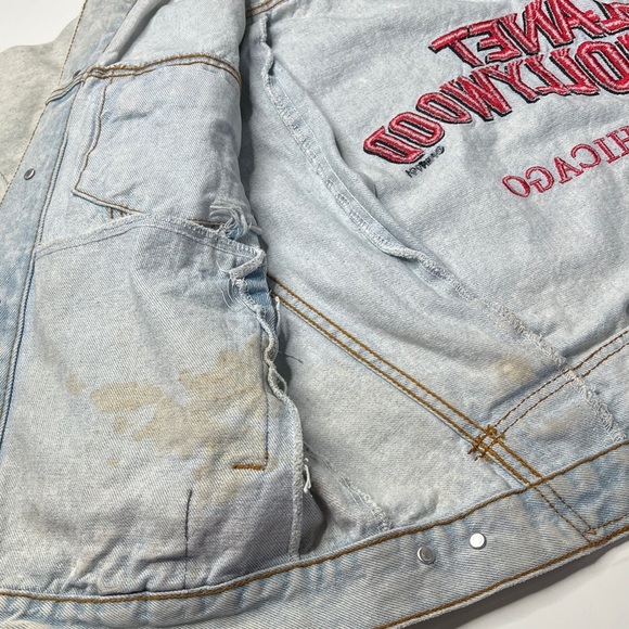 Planet Hollywood Chicago Sz S Vintage 1991 Acid Washed Loose Fit Denim Jacket - Picture 10 of 13